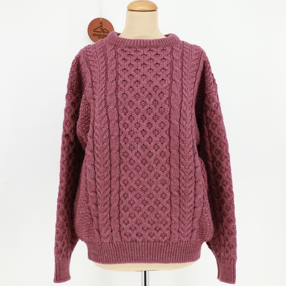 LL Bean Womens Pure Wool Fisherman Aran Sweater Ireland Large Chunky Vintage